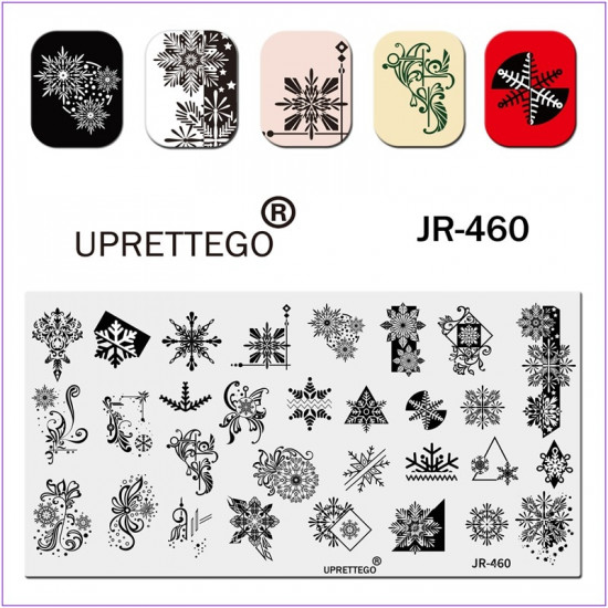 Пластина для печати на ногтях JR-460, стемпинг пластина, снежинки, вензеля, геометрия, узоры