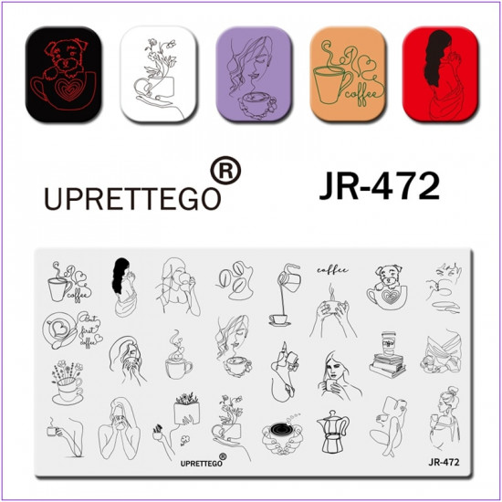 JR-472 Ongles Plaque Dimpression Thé Tasse À Café Bouilloire Livre Fille Avec Tasse Mains Chaleur Livres-3142-uprettego-estampillage