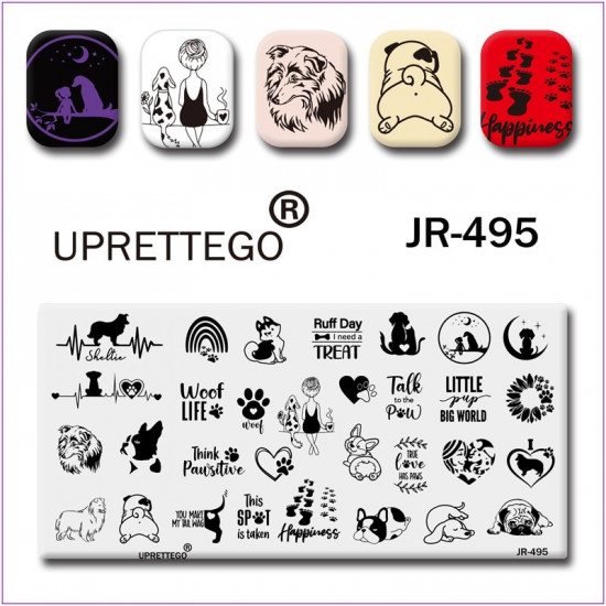 JR-495 plaque dimpression pour ongles chiens races de chiens amour pour chiens ami de lhomme pattes empreintes os-3142-uprettego-estampillage