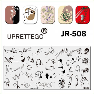 Пластина для печати на ногтях JR-508, абстракция, линии, круги, точки, потеки, квадраты, стемпинг пластина