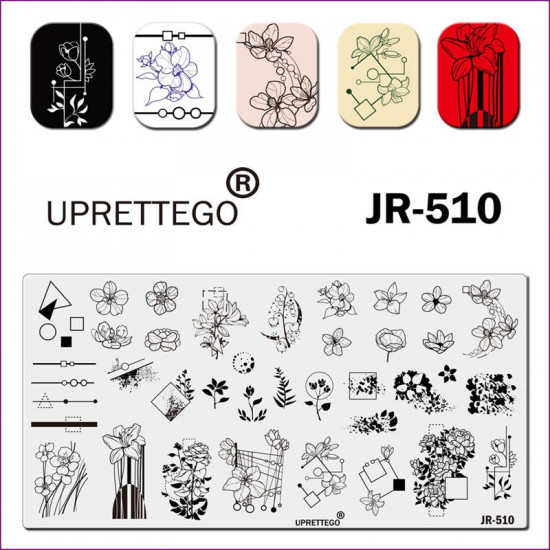 JR-510 Plaque dimpression pour ongles Fleurs Géométrie Formes de fleurs Feuilles Lignes Nail Stamping-3142-uprettego-estampillage